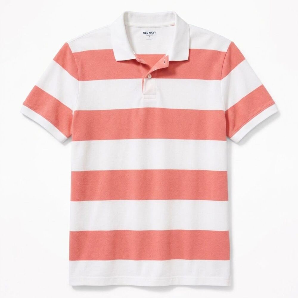 Old Navy Men's Polo Coral Striped Shirt XL
